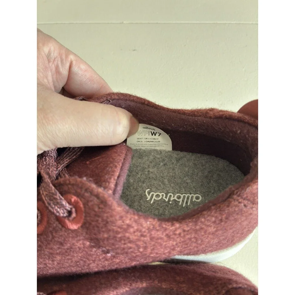 Allbirds Women’s US 7 Wool Piper Burgundy Lace-Up Lightweight Sneaker Shoes